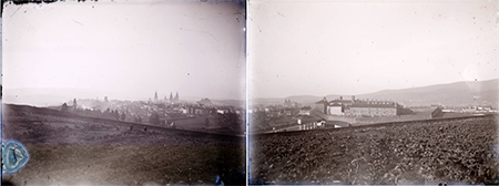 El antiguo horizonte de la ciudad de Santiago, vista panorámica desde el monte da Almáciga a finales del siglo XIX. Archivo Catedral Santiago de Compostela, ES ACS LI 11 /08 y ES ACS LI 13 /03.